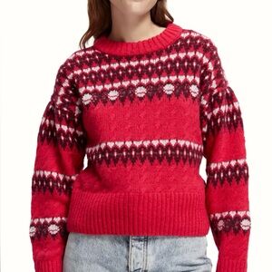 Scotch & Soda Red Patterned Crew Neck Sweater